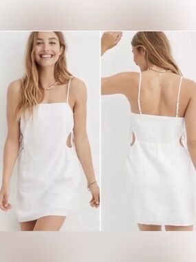 Aerie White Linen Blend Mini Dress Side Cutout Tie Strappy Size L